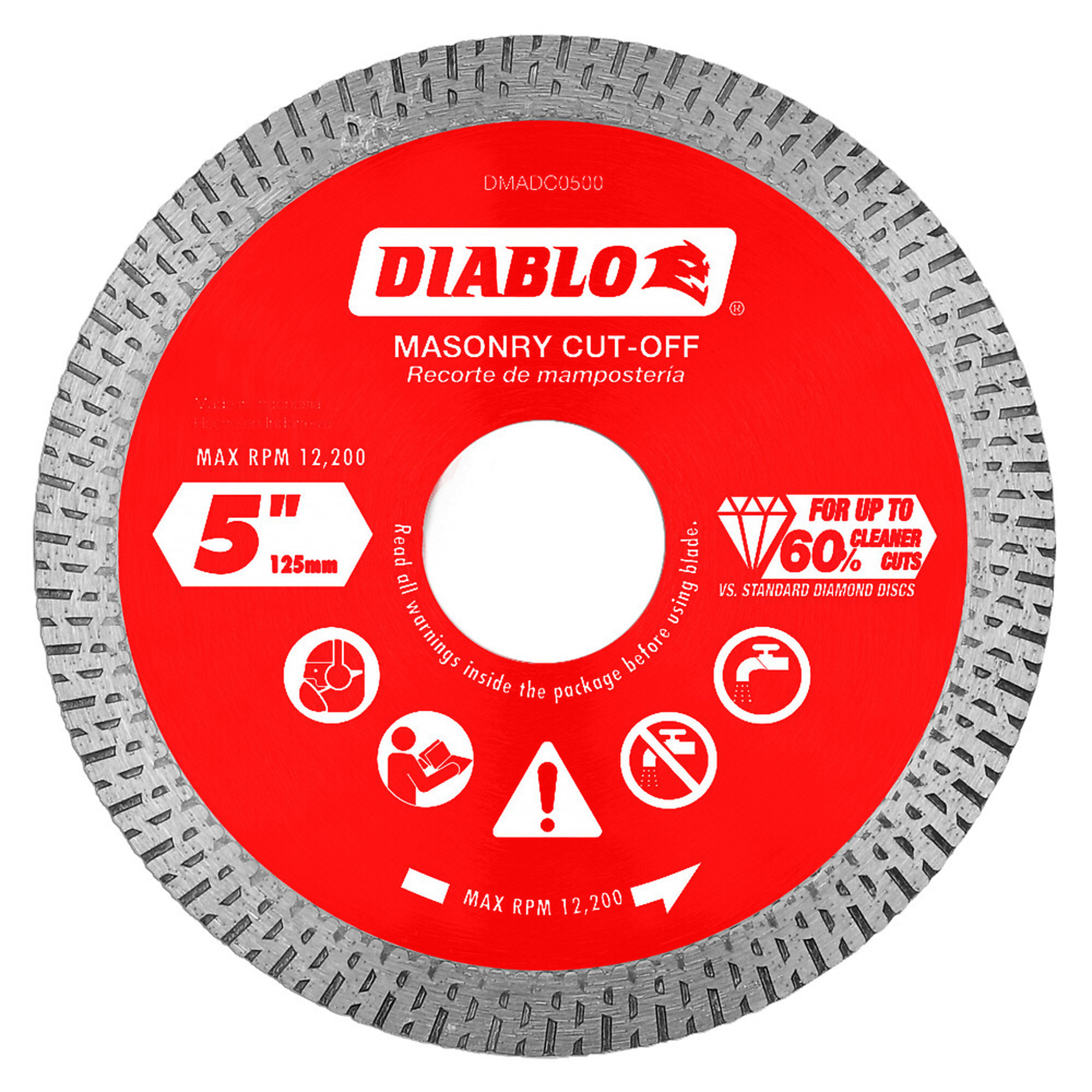 Diablo Tools, 5in. Diamond Continuous Rim Masonry Cut-Off Disc, Blade Diameter 5 in, Model# DMADC0500